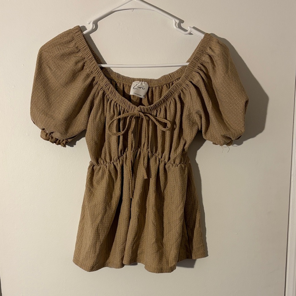 Olivia Rae Tan Puff Sleeve Blouse